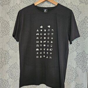 NWT ZEPPLIN Black T-Shirt w/ White Travel Icons, Size M, 100% Pamuk(Cotton)